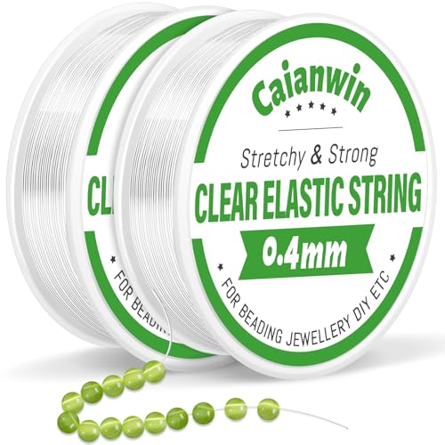 0.4mm/100m Fil Elastique pour Bracele Caianwin 2 Rouleaux Elastique pour Bracelet 0.4mm Transparen Fil pour Bracelet Perle, Fil Nylon pour Bracelets Bijoux en...