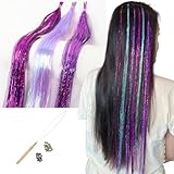 Big Betty Hair Tinsel, Easy Tipped Microring Hair Extensions- Princess themed Toddler Parties- Purple Sparkle- Dance Team Hair- Fairy Birthday Party - Hair Bling- Fuscia, Royal Purple, Lavender