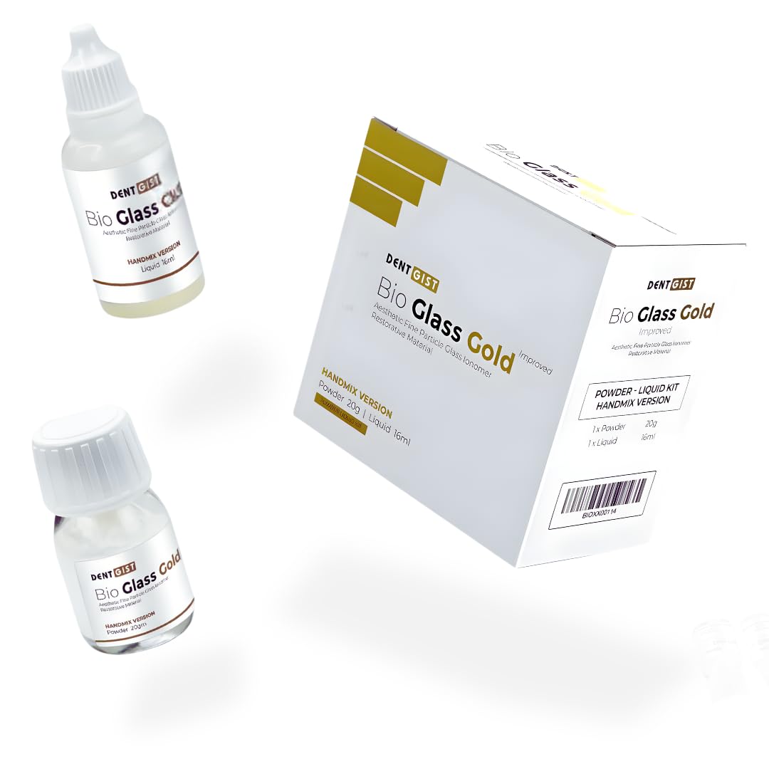 Bio Glass Gold GIC Restorative High Strength Glass Ionomer Cement for Permanent Dental Restorations Radiopaque Low Shrinkage Fluoride Releasing Big Pack Dental Restorative Cement