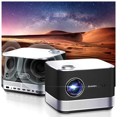 AURZEN BOOM 3 3-in-1 Smart Projector with 120" Portable Projector Screen, Surrounding Sound & 36W Speakers, AI Auto Focus & Keystone, Netflix Official 4K Supported 500 ANSI Home Outdoor proyector
