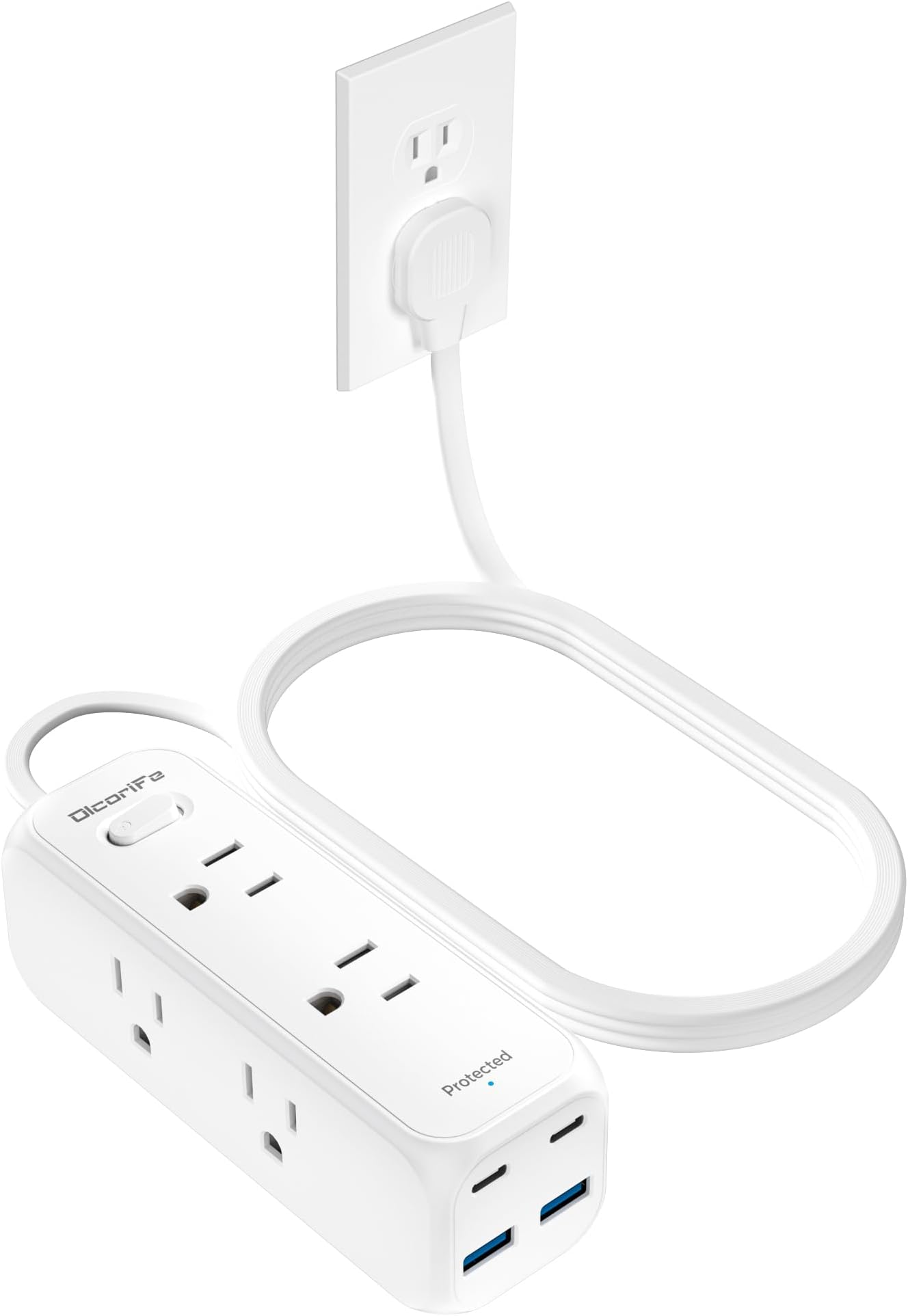 Olcorife Flat Plug Power Strip with 6 AC Outlets 4 USB Ports, 2000 Joules Surge Protector, 3FT Flat Extension Cord, Home Office Travel Dorm Room Essentials