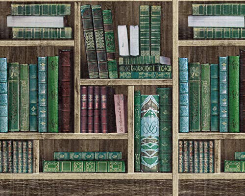 EDEM Papier peint à motifs graphiques 81155BR28 papier peint intissé gaufré à chaud avec des livres mat brun vert-émeraude rouge vin bleu gris 10,65 m