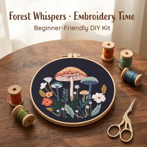 Image of Harimau Adult Beginner Embroidery Starter Kit, Complete Set with 4 Patterns, 2 Hoops, Needles, Scissors, Instruction Guide & Stitching Video Tutorials