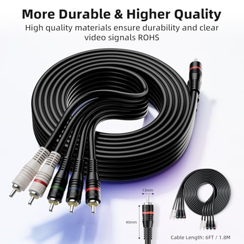 Image of 5 RCA Cables 6-Foot Component Cable RCA Splitter Audio Video Cable | YPbPr RGB AV Cable 1080i Male /Male for DVD STB TV Box HDTV - 1.8m