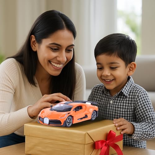Image of Popsugar Door Opening Remote Control Car|Rechargeable 1200mAh Lithium Battery|C-Type Charging|75-Min Runtime|2.4G Long Range Remote (100+ ft)|HighSpeed RC Car|Gift for Kids|Made in India (Orange)