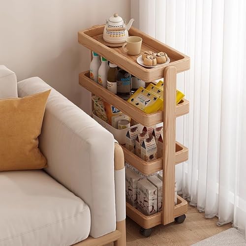 Carrito móvil de madera maciza de roble natural de 40x20x80cm con 4 niveles 8