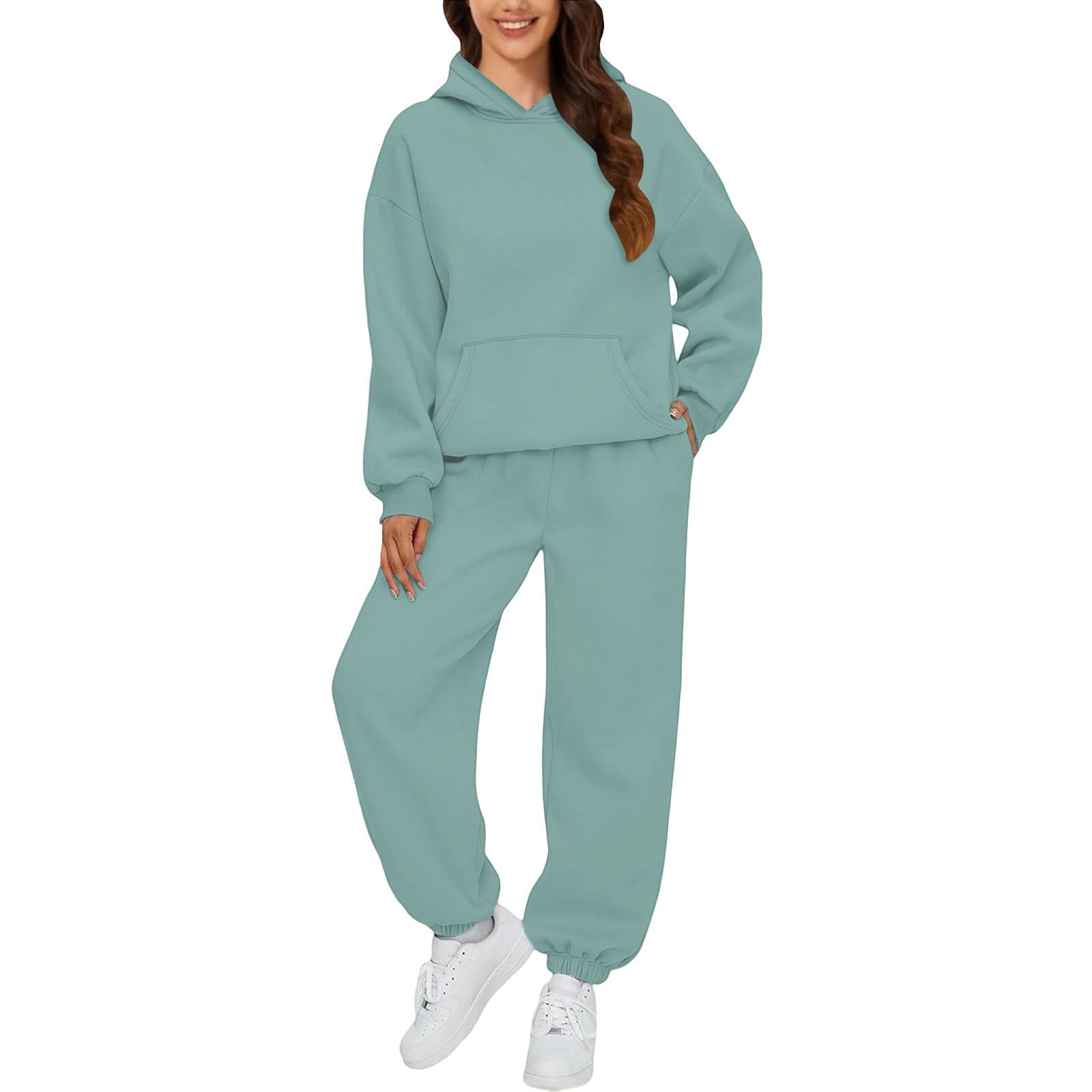 Completo da jogging da donna, morbido, a maniche lunghe, con cappuccio e pantaloni, casual, pullover top, per yoga, salotti, abbigliamento sportivo