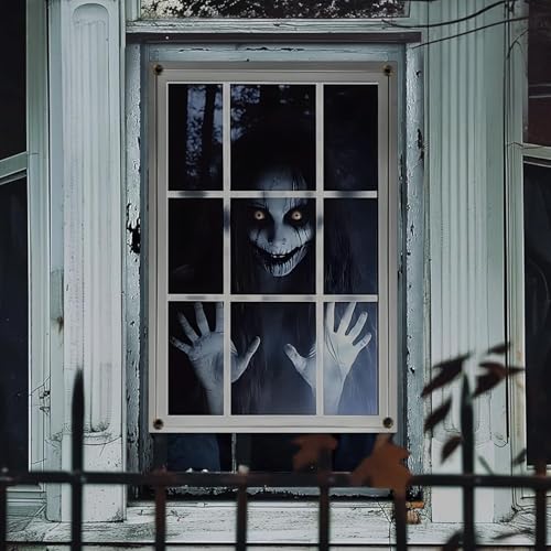 ZELAITE Scary halloween Window Decorations, Halloween Window Wall Door Cover for Halloween Scary Haunted House Party Decorations (A)