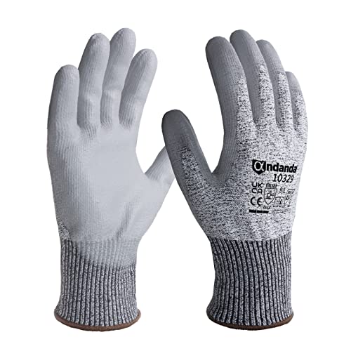 ANDANDA Arbeitshandschuhe, Schnittfeste Handschuhe mit Polyurethan(PU)-Beschichtung, Gartenhandschuhe für Montagearbeit，Mechaniker, Gartenarbeit und Bauarbeiten,Gr. XL, 3 Paar, Grau