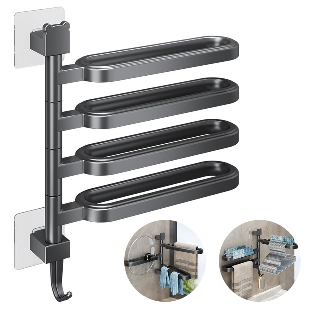 HASTHIP® Swivel Towel Holder, 4-Arm Towel Bar with Hanging Hook, Towel Dry Rack Self Adhesive Towel Rack Wall Mounted Towel Holder Rag Dry Rack for Bathroom, Kitchen (Black) (B0D9BQ83HD) Amazon Price History, Amazon Price Tracker
