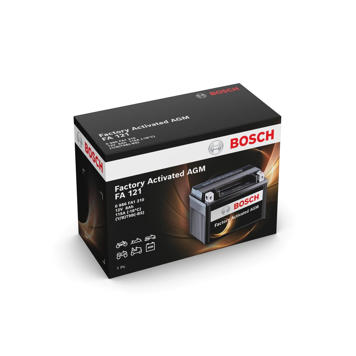 Bosch FA121 - Batteria AGM per motocicli - 12V 115A 8Ah - Adatta per moto, motociclette, enduro, scooter, quad, moto d'acqua - Compatibile M6013, BT9B-BS, BT9B