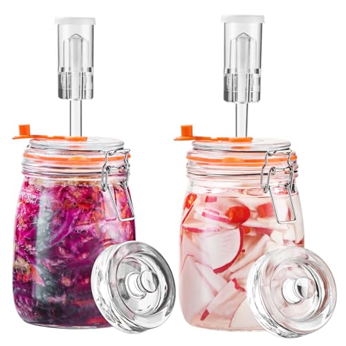 SwiftSlot Fermentierglas 1 1 L Glas-Fermentierset mit Gewicht für Sauerkraut Hot Sauce Met Cider & mehr 2er-Pack