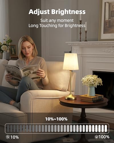 Image of Battery Operated Lamp, 8000mAh, Ambient Light, Touch Control, Dimmable, Portable, 2700K, LED, Wireless, Rechargeable, Battery Operated, Desk Lamp, Kitchen Lamp, Fabric Shade, for Dining Room, Bedroom