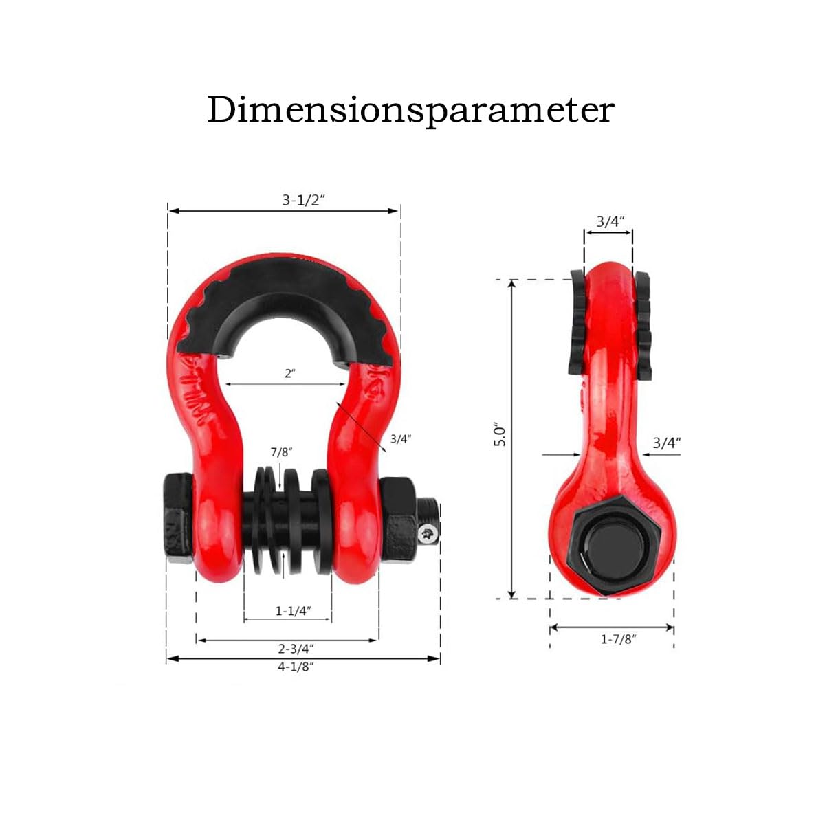 Grillo per rimorchio grande 3/4" ad anello D (confezione da 2) 45000 libbre /20,4T resistenza alla rottura, con perno da 7/8" e viti di sicurezza antifurto. La capacità di trazione è di 10471 libbre