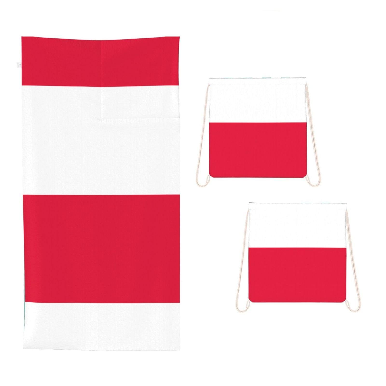 CNTDBU Polish flag 2 in 1 Packable Towel Bag-Large Beach Towel with Stuff Sack, Super Absorbent Microfiber Travel Towel for Pool