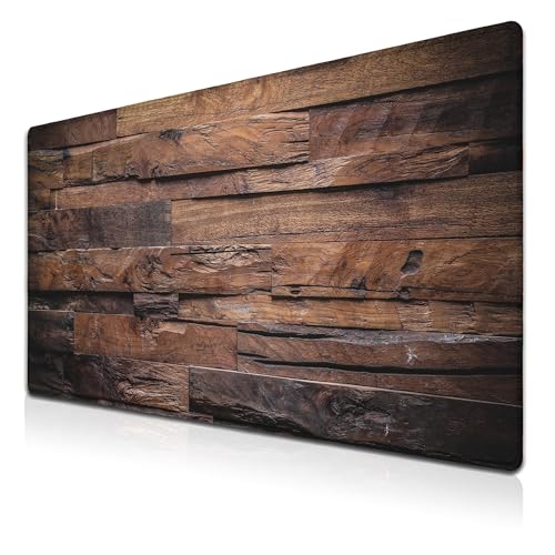 Samgula Gaming Mousepad Computer Desk Pad, Computer Desk Mats XXL Mouse Pad, Pc Gaming Mat Waterproof Non-Slip Rubber Base, 35.4" X 15.7" for Work/Game/Office Dark Wood, Vintage Natural Wooden Board