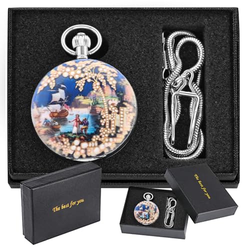 Image of Copper Pocket Watch Steampunk Mechanical London Hand Wind Mens Watches with Chains & Boxs