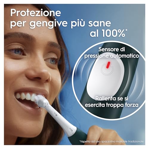 Oral-B Spazzolino Elettrico iO 2 Verde, 1 Testine Di Ricambio, Spazzolino Elettrico Ricaricabile, Pulizia Denti Efficace, Copri Testine, Sensore Di Pressione, Delicato Sulle Gengive, Custodia - Immagine 3