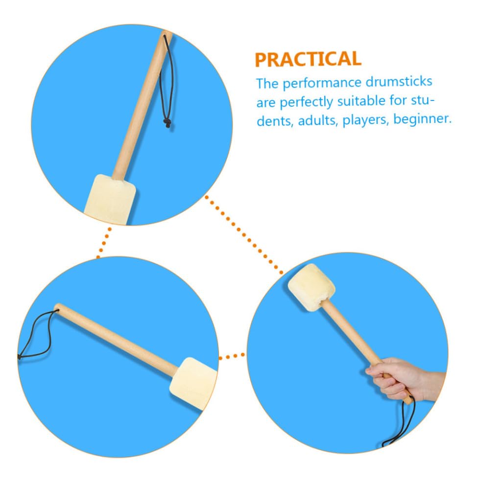 Baquetas para bombo UPKOCH, 2 piezas, con cabeza de felpa y mango de madera, agarre cómodo, para práctica de percusión y instrumentos musicales miniatura 3