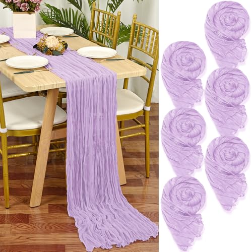 YMHPRIDE 6 Packs Cheesecloth Table Runner Purple, 55x300cm Rustic Gauze Fabric Boho Table Runner