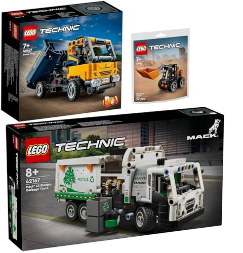 Lego Technic Set: 42167 Mack LR E Camión de Basura, 42147 Camión volquete y Carretilla elevadora 30710