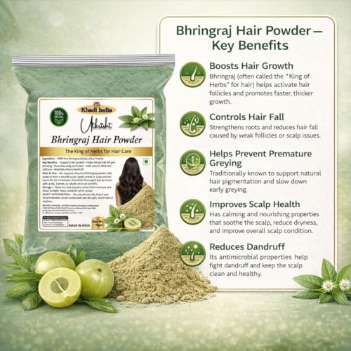 Image of Khadi Utkrisht Herbal Hair Powder with Shikakai, Amla, Reetha, Bhringraj and Hibiscus | 100% Natural Hair Cleanser for Hair Growth, Dandruff Control & Hair Fall Reduction (Chemical-Free) - 200GM (Pack of 5)