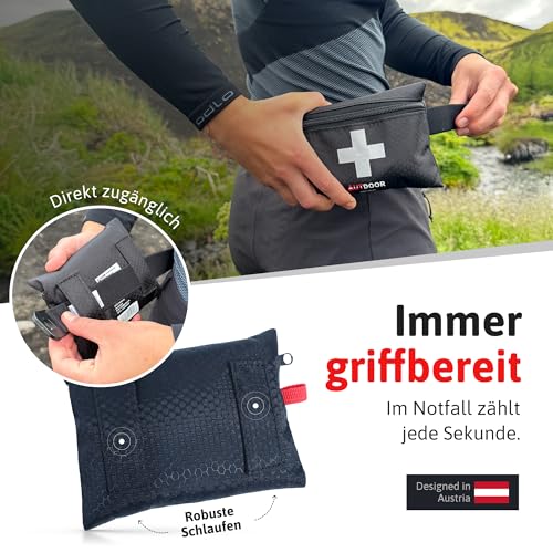 AUTDOOR® Erste Hilfe Set Light – ultraleicht & kompakt – entwickelt von Ärzten – Robuste Reiseapotheke für Wandern, Klettern & Wassersport – Notfalltasche mit Essentials