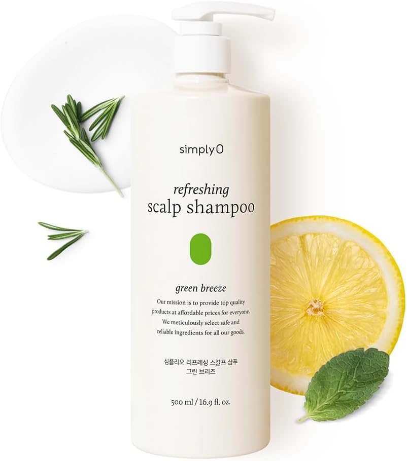 simplyO Refreshing Scalp Shampoo, Menthol Cooling + Biotin & Panthenol, Oily/Dry Scalp, Lifts Buildup & Flake Look, Soothes Itchy Feel, Red-Look Care, Sulfate/Paraben Free, Green Breeze, 16.9 fl oz