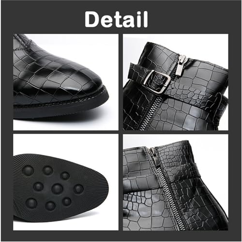 Yuizko Men'S Print Leather Side Zipper Chelsea Ankle Boots Fashion Low-Heels Pointed Toe Buckle Casual Dress Short Booties3