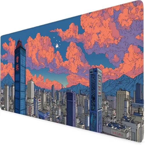 Tapis de souris XXL orange au motif ville 1000x500mm pour gamer