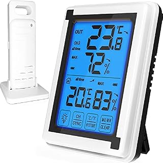 Retoo Stacja pogodowa radiowa wielofunkcyjna z czujnikiem zewnętrznym i cyfrowym wyświetlaczem LCD, termometrem, higrometrem, barometrem, radiową synchronizacją czasu i zasięgiem 60 m, kolor biały