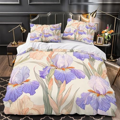Drap de couette microfibre de qualité supérieure avec impression 3D de fleurs d'iris durables - 2