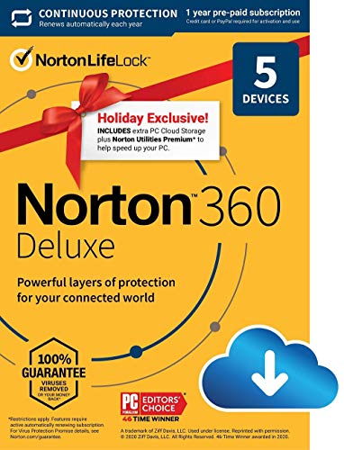 Norton 360 Deluxe 2021 Antivirus software for 5 Devices for 19.99