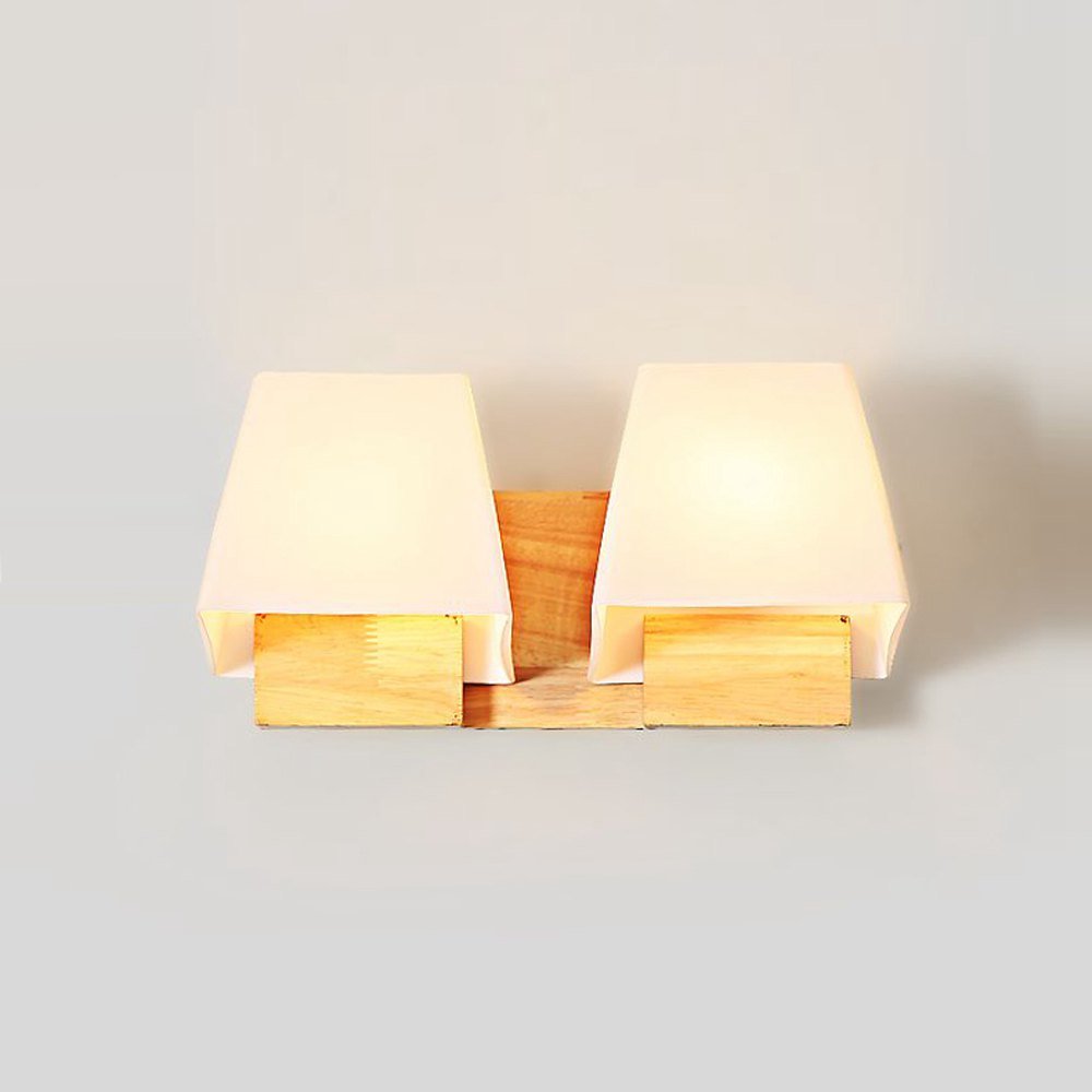 Trapezio in legno in vetro moderno cubo Camera bedsides lampada da parete prima specchio da bagno corridoio balcone corridoio illuminazione a parete Fissaggi 2 Heads