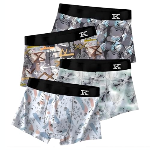 Image of Kinu Men's Comfortable Boxer Briefs Printed Design Ultra Soft Stretch Trunks Breathable Moisture-Wicking Underwear for Daily Comfort - Combo of 4