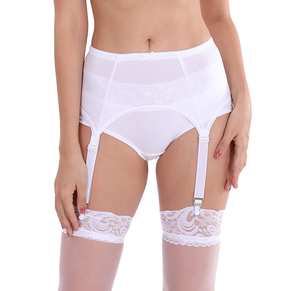 STYGIFTSmooth Retro Style Garter Belt Soft Handfeel 4 Straps White Suspender Belt Metal Clips