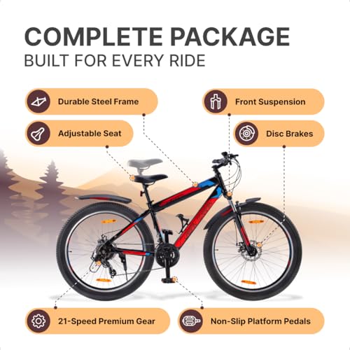 Image of Urban Terrain UT2000 Steel Cycle /Bicycle 27.5 inch MTB (21 Speed) Gear Bicycle for Men /Boys with Front Suspension & Dual Disc Brake Mountain Bike | Ideal for 15+ Years, Frame Size : 16 inch (Red)