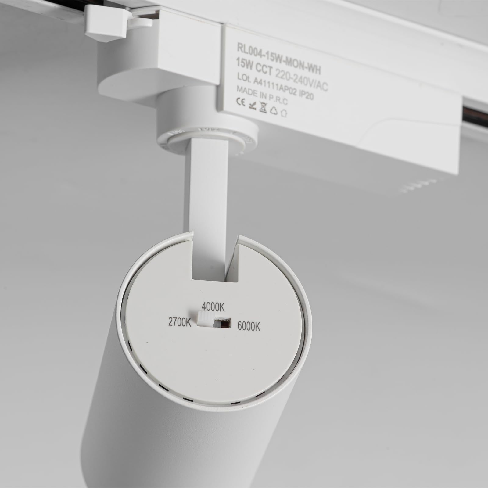 Alpinaluz Foco LED para Carril Monofásico 15W 1500lm CCT Seleccionable 2700K-4000K-6000K Orientable Blanco Mate con Ángulo de Apertura de 40° para Iluminación Comercial y Residencial