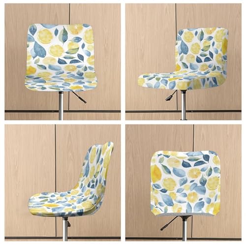 Image of Bar Stool Covers with Backs Lemon Leaf Dining Room Square Swivel Barstool Chair Seat Set of 2 Non-Slip Counter Height Chair Covers