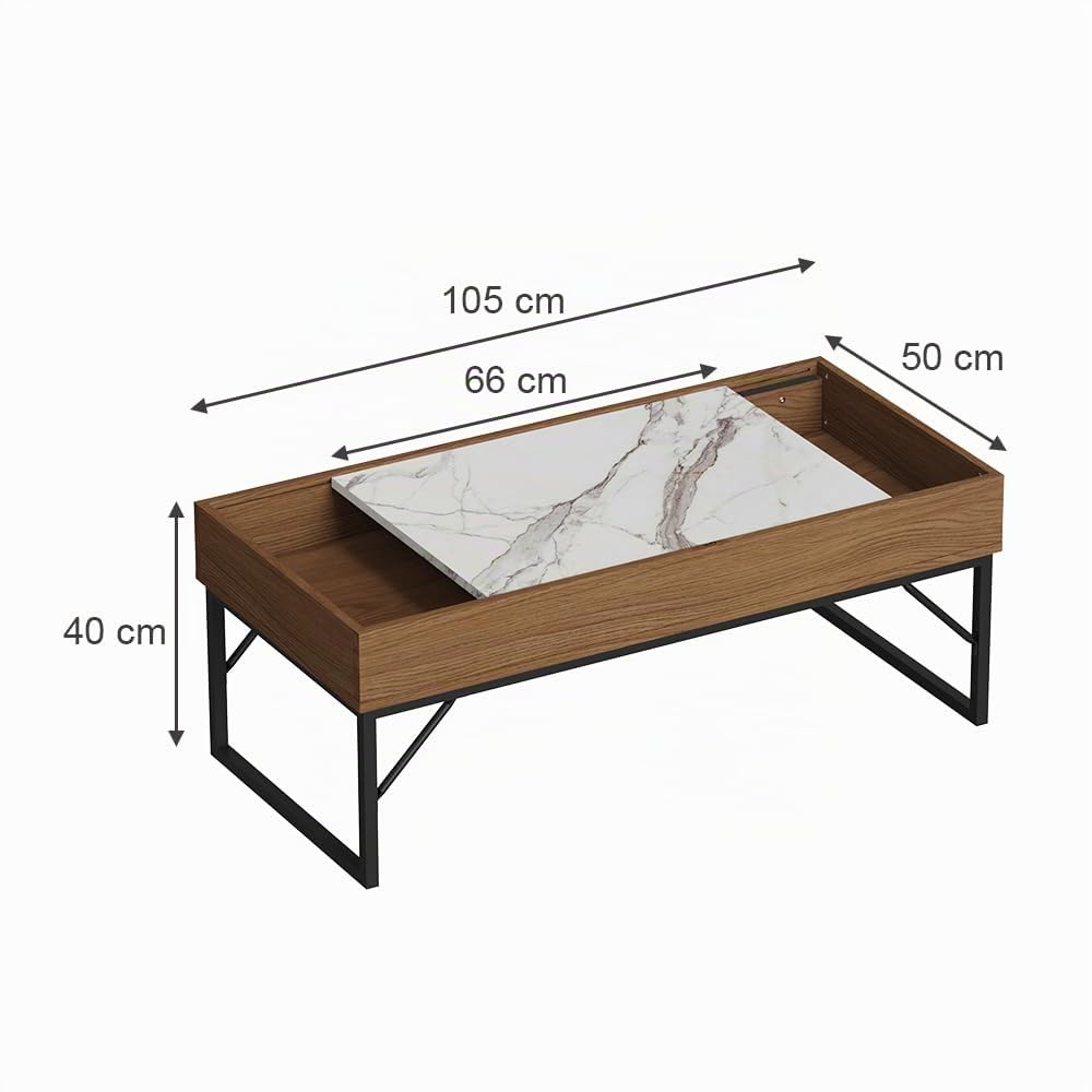 Vicco Couchtisch Lunero, Nussbaum, 105 x 50 cm | mit verschiebbarer Tischplatte und offenem Ablagefach