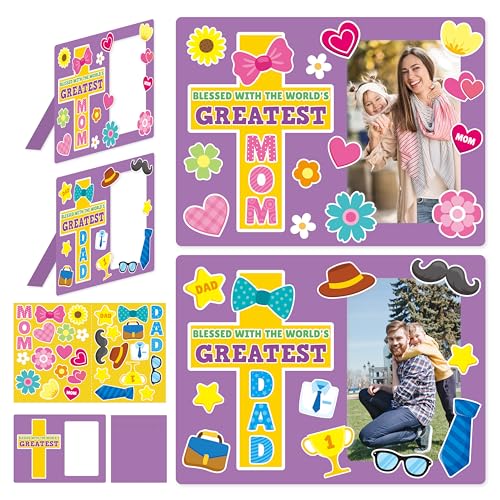 BeYumi Religious Picture Frame Craft - 28Pcs Mother's Day Religious Photo Frame Craft Kit for Kids DIY Cross Picture Holder Christian Sunday School Classroom Home Mother's Day Gift Set Fun Activities