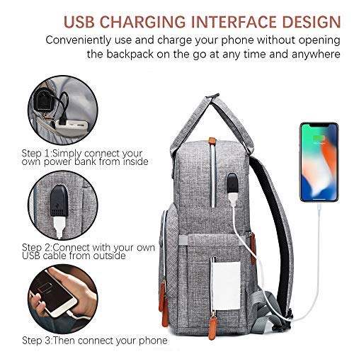 Diaper Bag Backpack Upsimples Multi-Function Maternity Nappy Bags for Mom&Dad, Baby Bag with Laptop Pocket,USB Charging Port,Stroller Straps,Light Grey