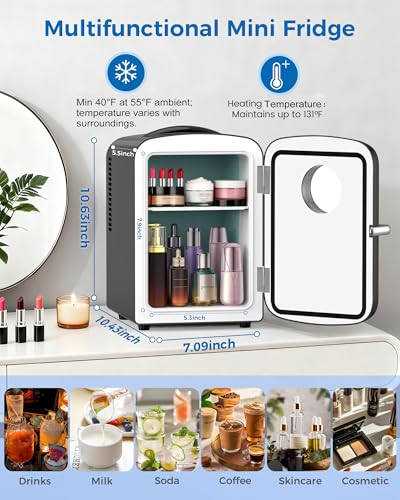 Image of Electactic Mini Fridge for Skincare, 4L /6 Cans Portable Compact Cosmetic Fridge, Desktop Fridge with AC /DC Adapters, Observation Window, Small Cooler and Warmer for Beverage, Makeup, Bedroom, Black