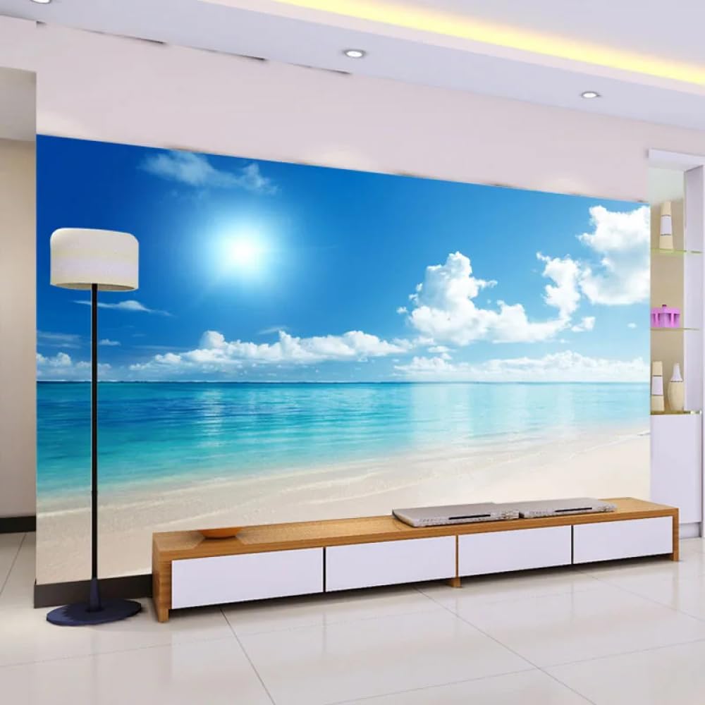 Carta Da Parati Murale Da Parete 3D Cielo Azzurro,Nuvole Bianche E Vista Mare Carta Da Parati Fotografica 3D,Murale 3D Per La Sala Da Matrimonio,Decorazione Per La Casa 400x280cm