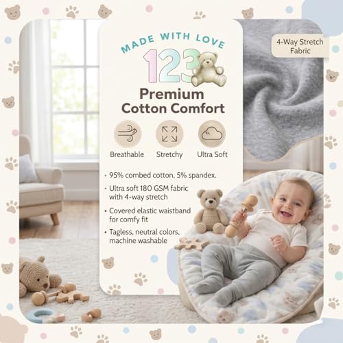 Image of 123 Bear Baby Soft Cotton Spandex Pants with Feet