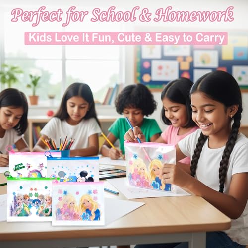 Image of GLUN Cartoon Print Pencil Pouch for Boys, Pack of 16 All Multi Translucent Printed Stationary Bag Organiser for School, Multi-Purpose Bag