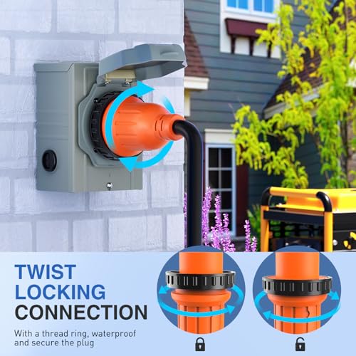 Image of Nilight 30A 50FT Generator Extension Cord Power Inlet Box with Locking Connector 125 /250V 7500W 10 Gauge STW ETL Listed 4 Prong L14-30P L14-30R Cable for RV Outdoor Use