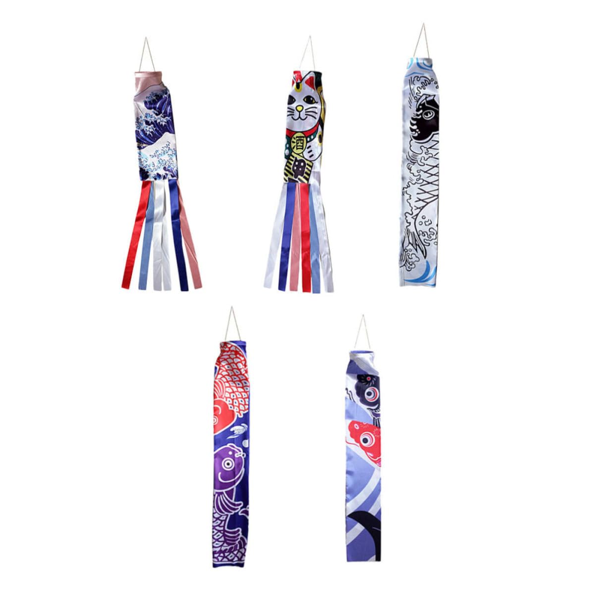 Manche à air carpe japonaise en satin Kisangel pour bar à sushi | Lot de 5