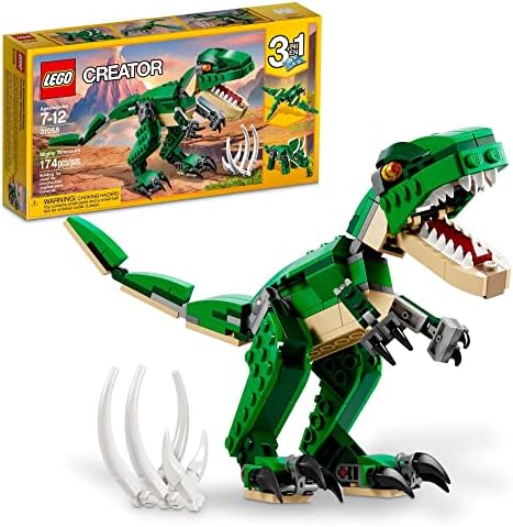 LEGO Creator Mighty Dinosaur Toy 31058, 3 in 1 Model, T. rex, Triceratops and Pterodactyl Dinosaur Figures, Gifts for 7-12 Year Old Boys & Girls