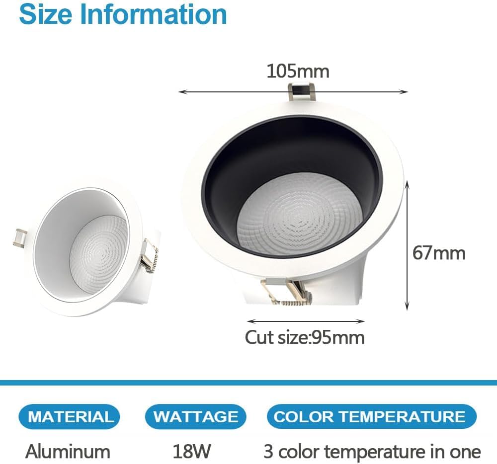 XBTGS 6 luces LED redondas de 18 W, empotrables de aluminio, antideslumbrante, para dormitorio, sala de estar, pasillo, iluminación interior, color blanco, blanco